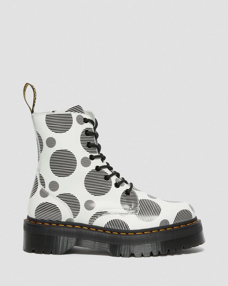 Dr Martens Jadon Polka Dot Smooth Læder Platform Støvler Herre Hvide | DK 558QMA